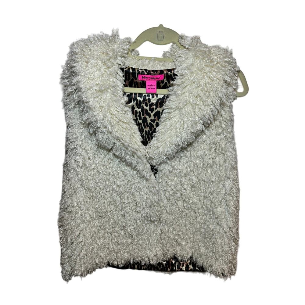 NWOT Betsey Johnson Faux Fur Vest Size M Leopard Lined White
